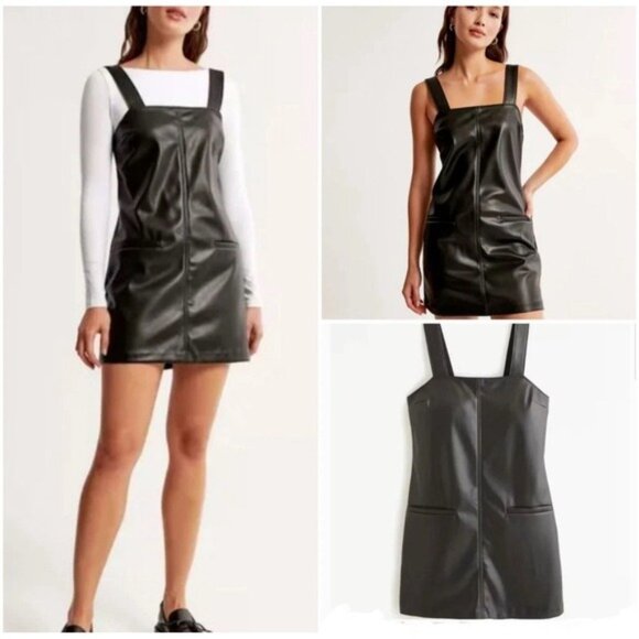 Abercrombie & Fitch Women's MEDIUM Black Faux Leather Sleeveless Mini Dress - Picture 2 of 13